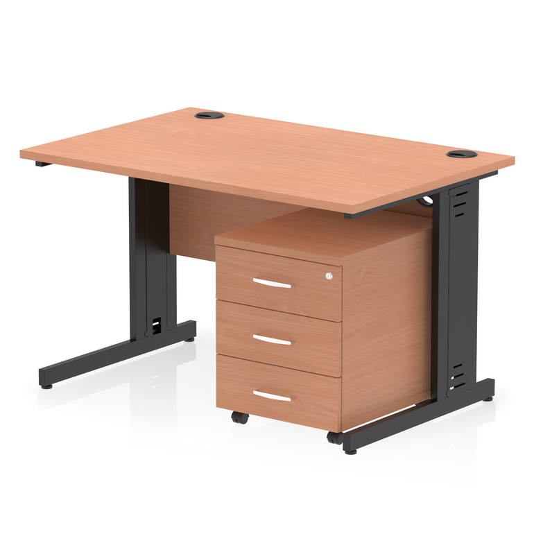 Impulse 1200mm Cable Managed Straight Desk With Mobile Pedestal