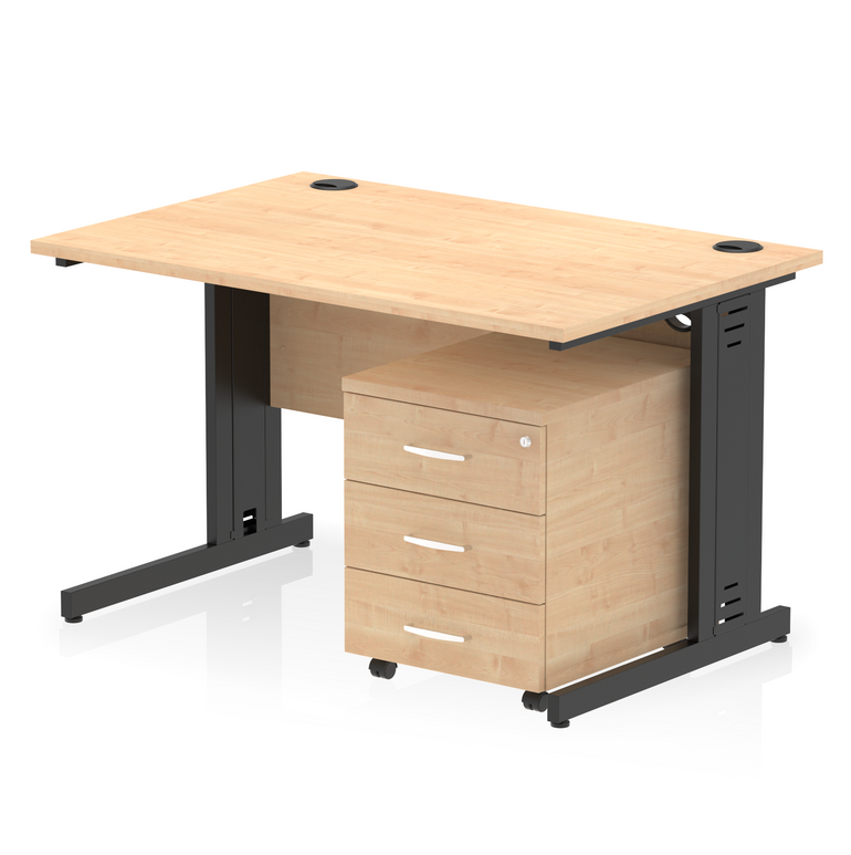 Impulse 1200mm Cable Managed Straight Desk With Mobile Pedestal