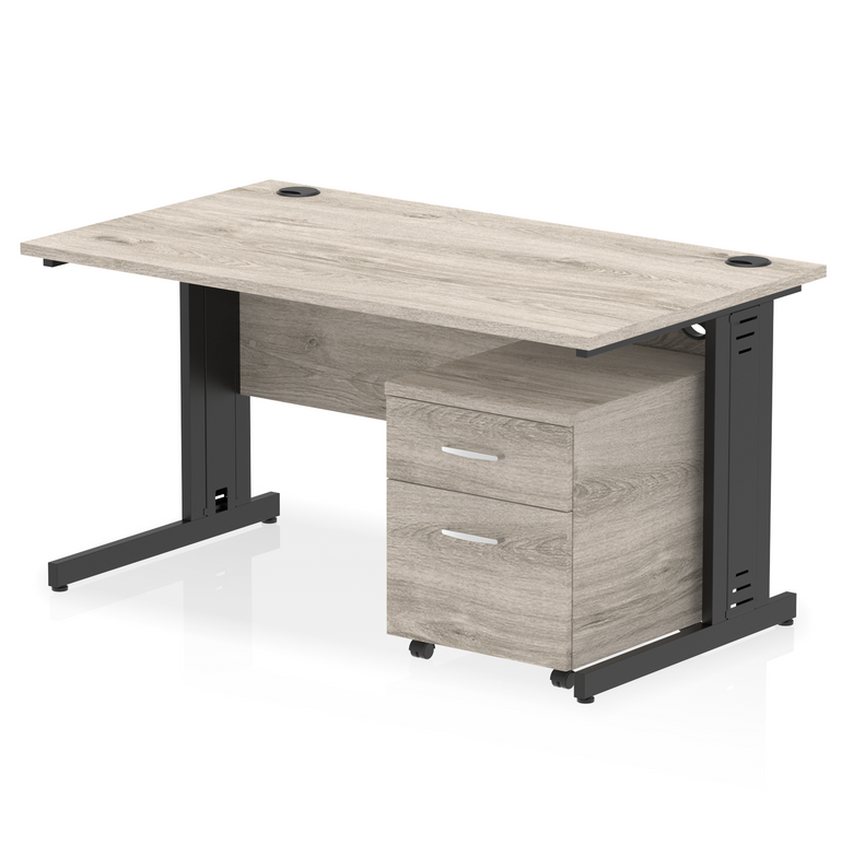 Impulse 1400mm Cable Managed Straight Desk With Mobile Pedestal