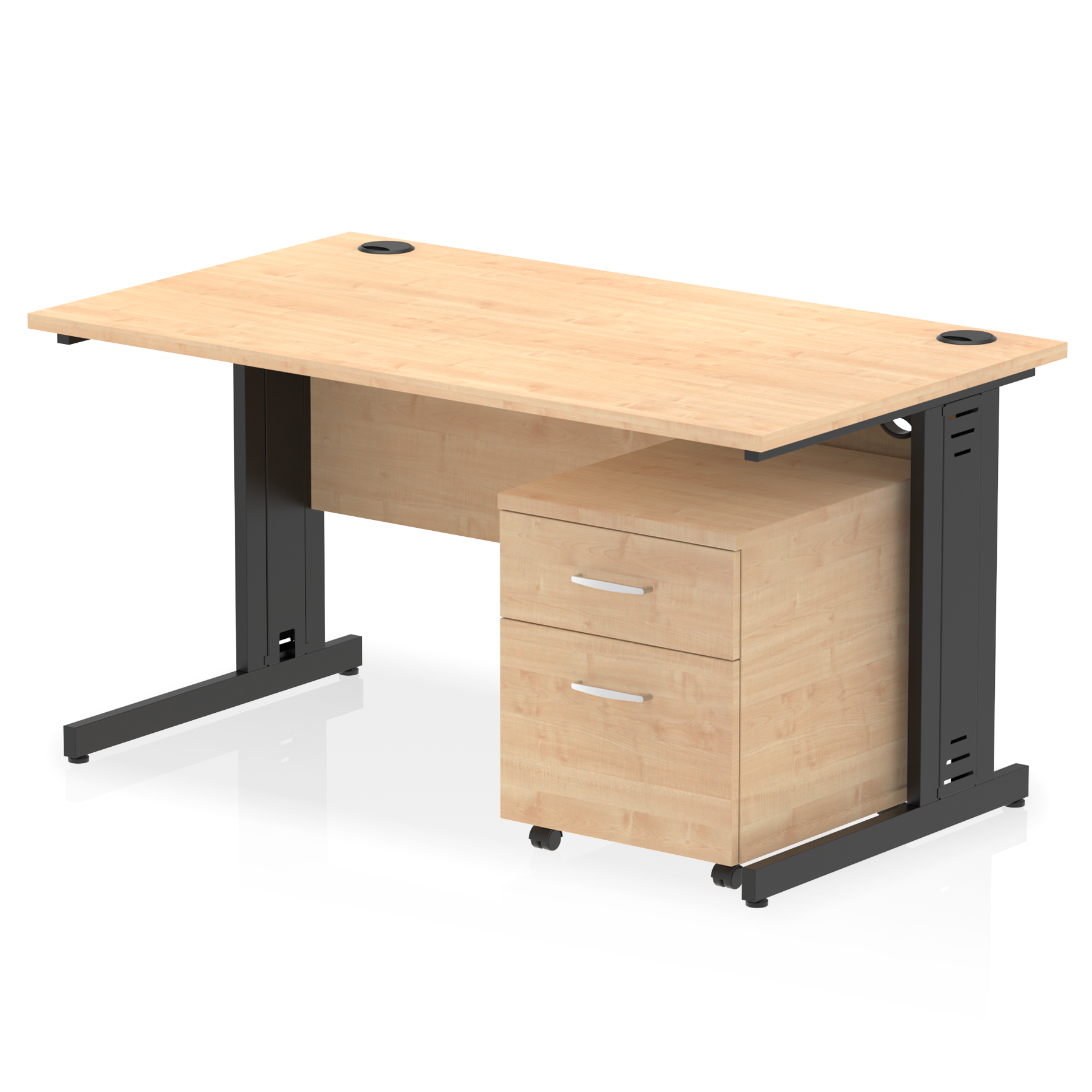 Impulse 1400mm Cable Managed Straight Desk With Mobile Pedestal