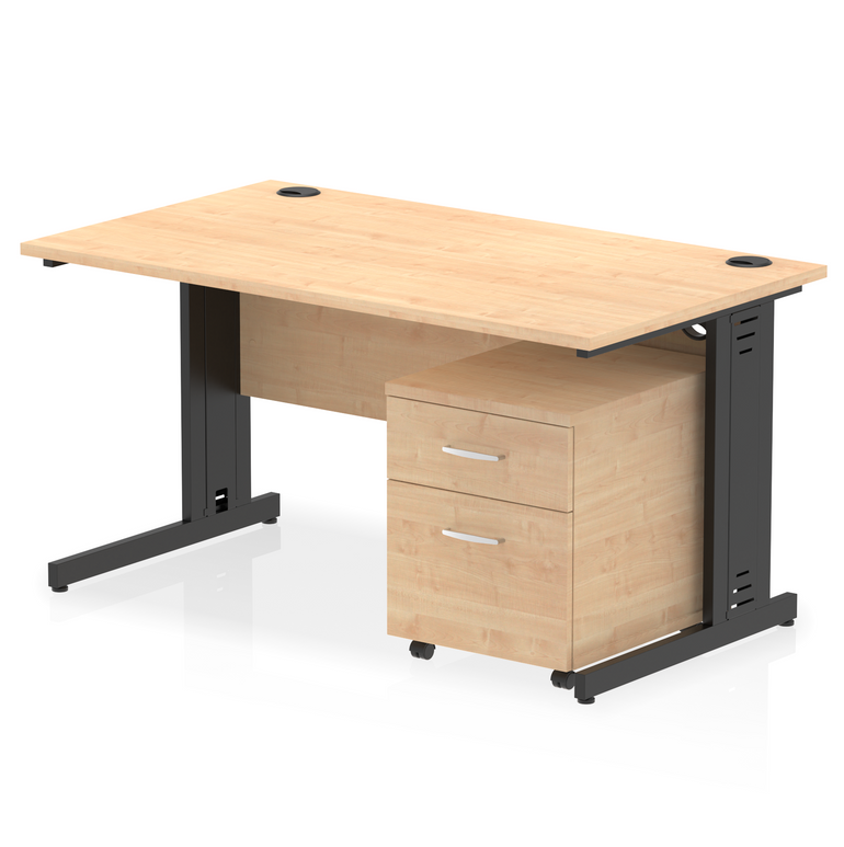 Impulse 1400mm Cable Managed Straight Desk With Mobile Pedestal