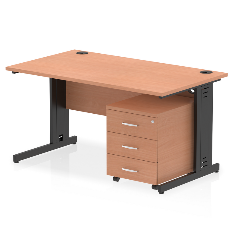 Impulse 1400mm Cable Managed Straight Desk With Mobile Pedestal