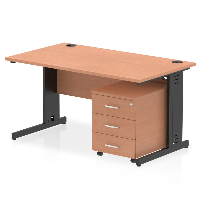 Impulse 1400mm Cable Managed Straight Desk With Mobile Pedestal