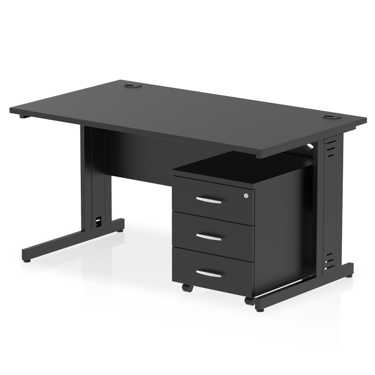 Impulse 1400mm Cable Managed Straight Desk With Mobile Pedestal