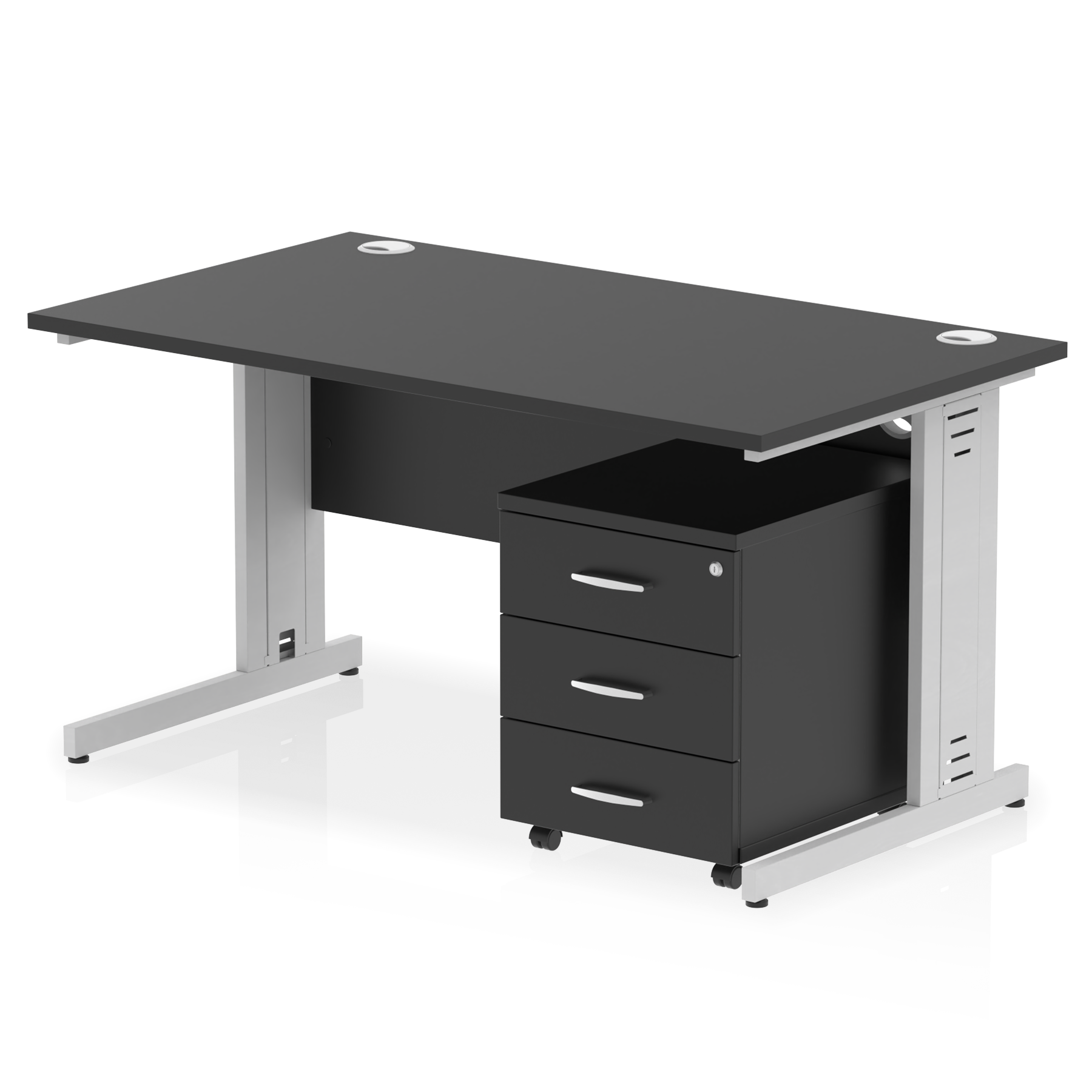 Impulse 1400mm Cable Managed Straight Desk With Mobile Pedestal