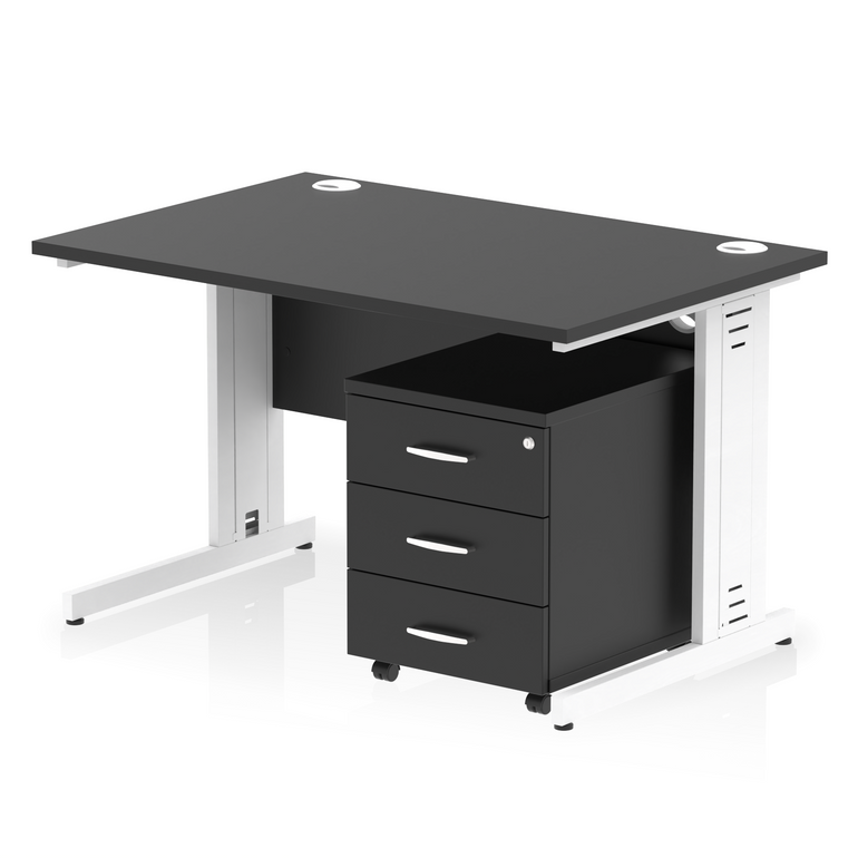 Impulse 1200mm Cable Managed Straight Desk With Mobile Pedestal