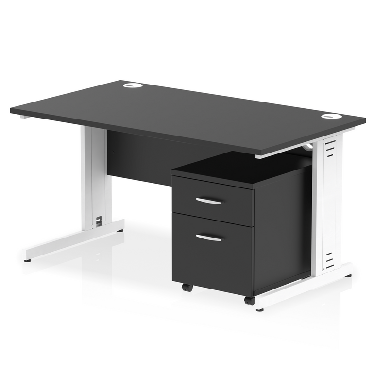 Impulse 1400mm Cable Managed Straight Desk With Mobile Pedestal