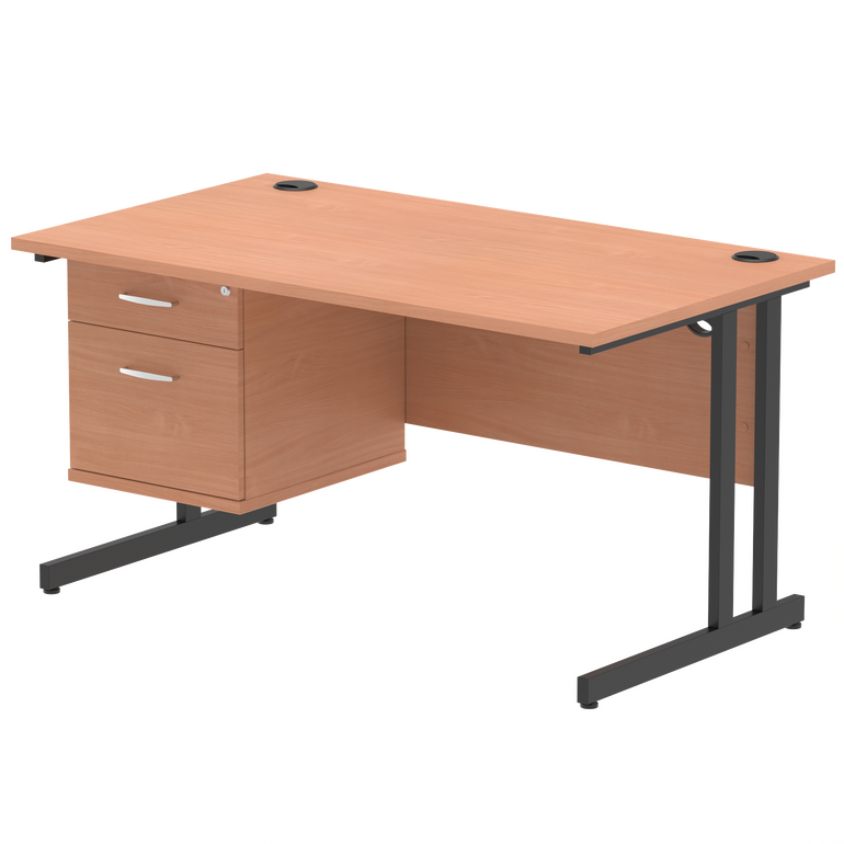 Impulse 1400mm Cantilever Straight Desk With Single Fixed Pedestal