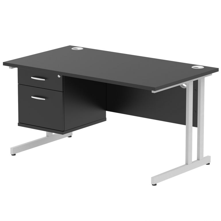 Impulse 1400mm Cantilever Straight Desk With Single Fixed Pedestal