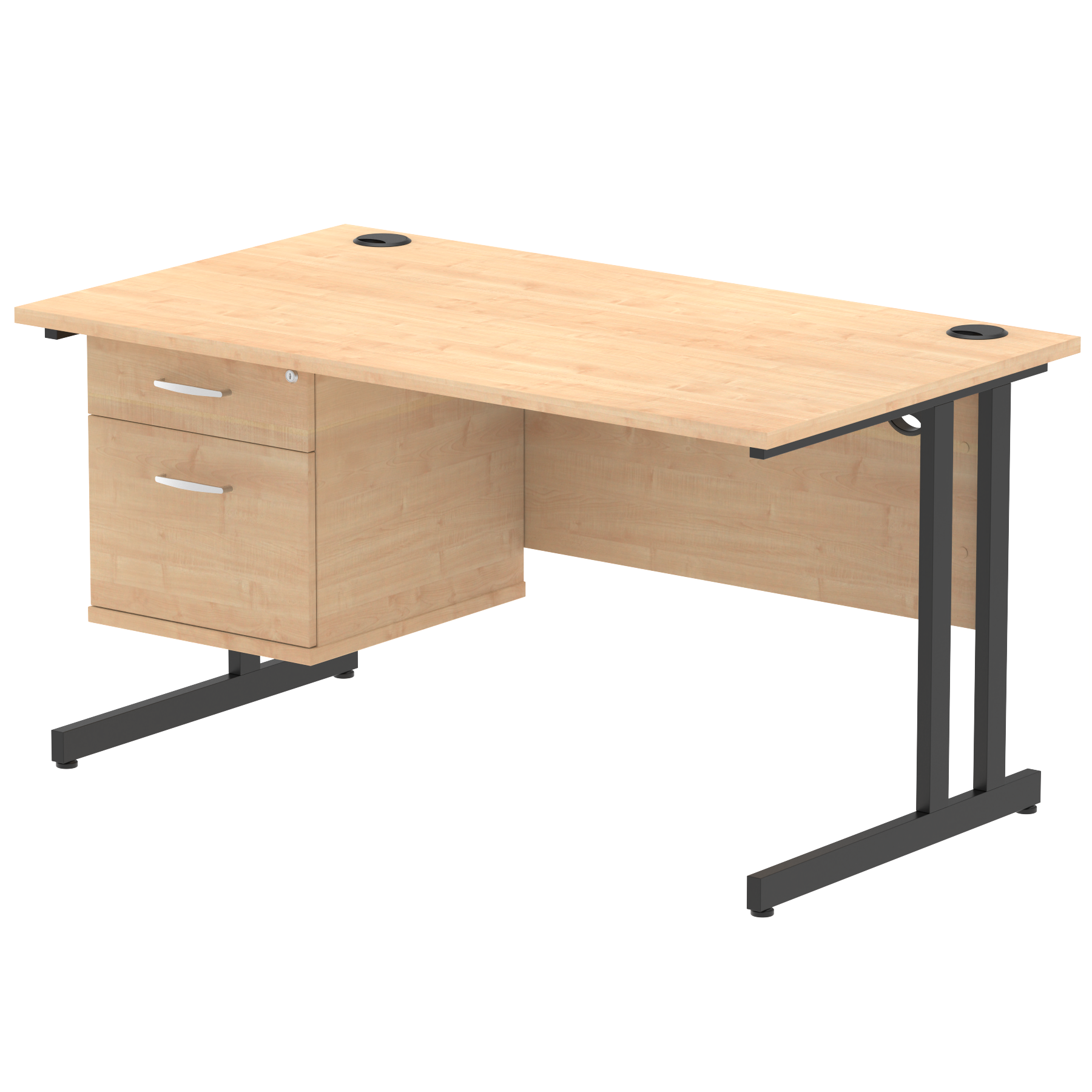 Impulse 1400mm Cantilever Straight Desk With Single Fixed Pedestal