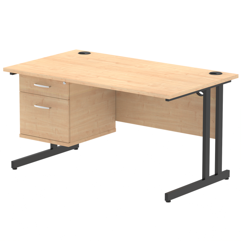 Impulse 1400mm Cantilever Straight Desk With Single Fixed Pedestal