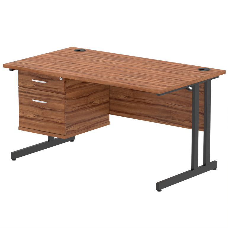 Impulse 1400mm Cantilever Straight Desk With Single Fixed Pedestal