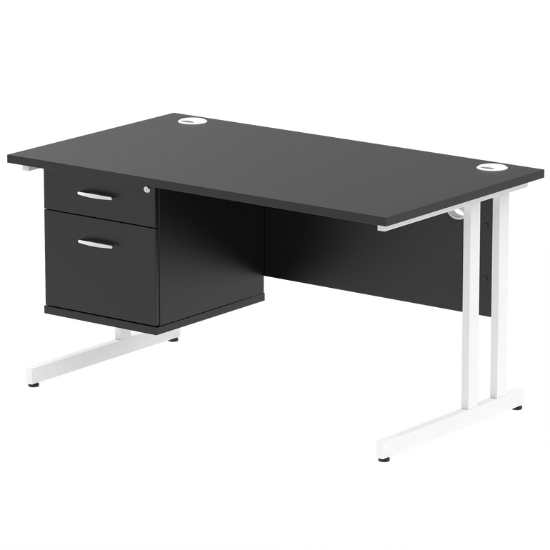 Impulse 1400mm Cantilever Straight Desk With Single Fixed Pedestal