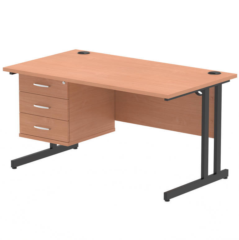 Impulse 1400mm Cantilever Straight Desk With Single Fixed Pedestal