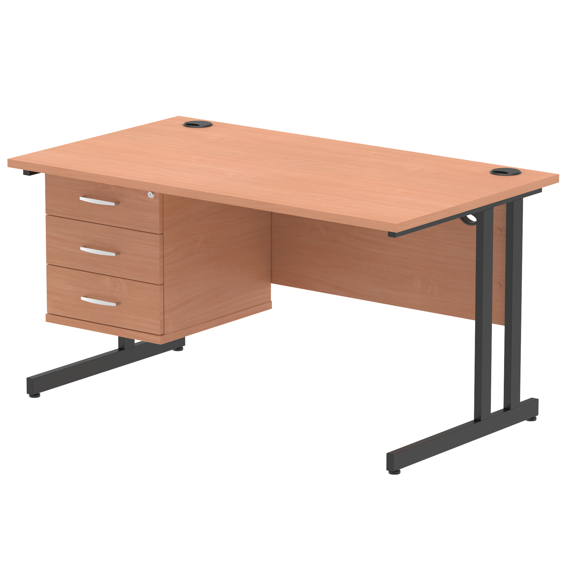 Impulse 1400mm Cantilever Straight Desk With Single Fixed Pedestal