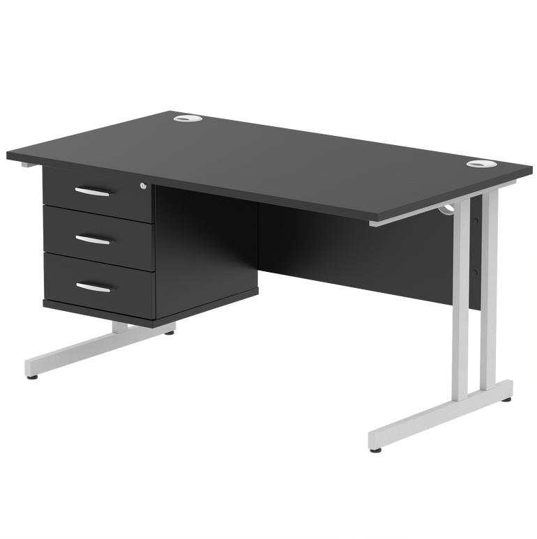 Impulse 1400mm Cantilever Straight Desk With Single Fixed Pedestal