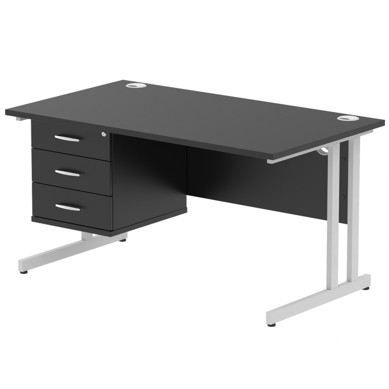 Impulse 1400mm Cantilever Straight Desk With Single Fixed Pedestal