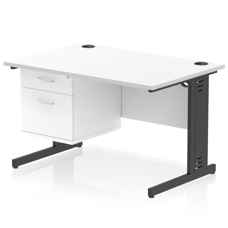 Impulse 1200mm Cable Managed Straight Desk With Single Fixed Pedestal