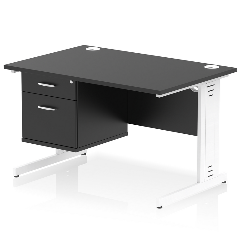 Impulse 1200mm Cable Managed Straight Desk With Single Fixed Pedestal