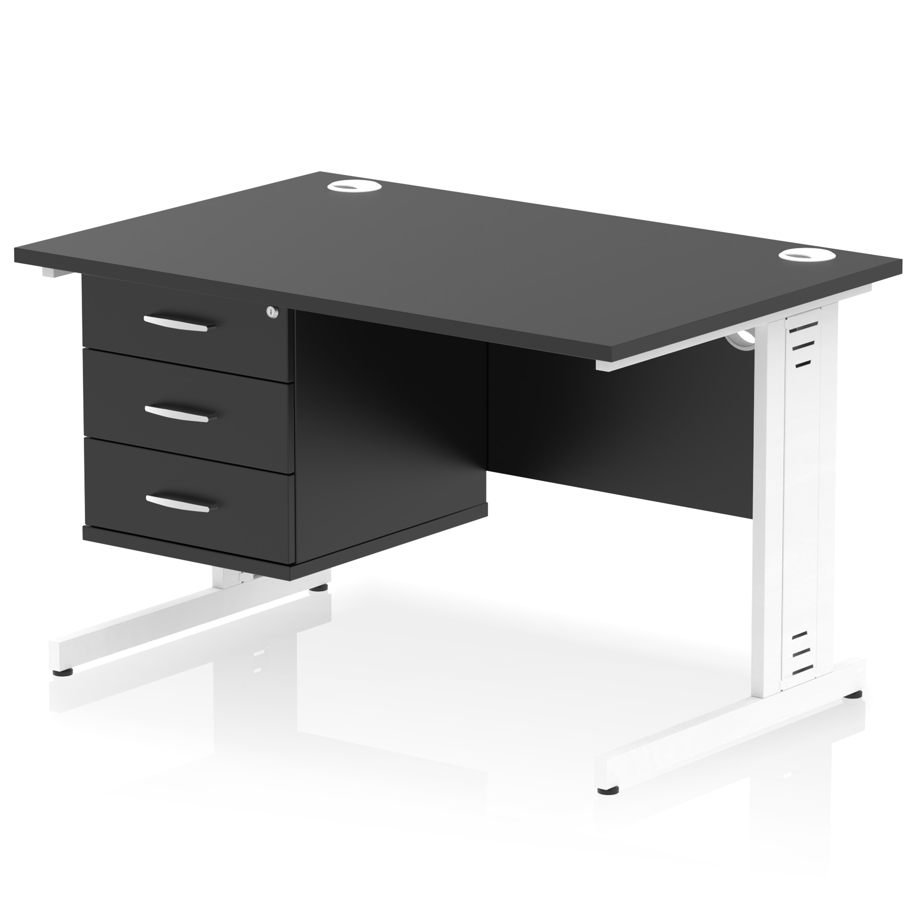 Impulse 1200mm Cable Managed Straight Desk With Single Fixed Pedestal