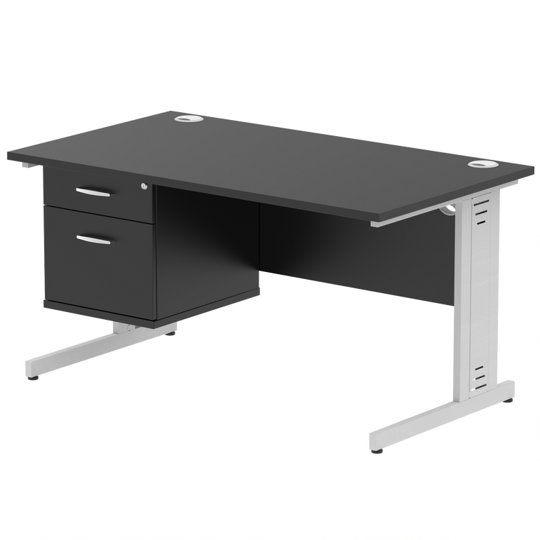 Impulse 1400mm Cable Managed Straight Desk With Single Fixed Pedestal