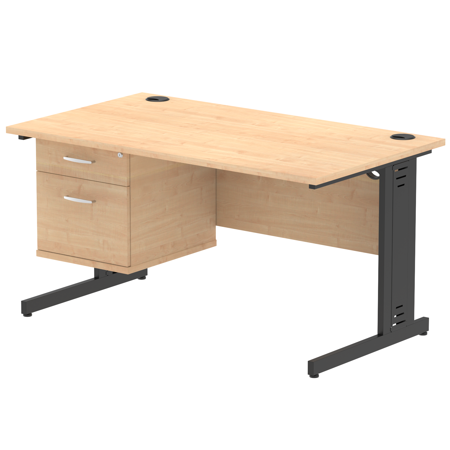 Impulse 1400mm Cable Managed Straight Desk With Single Fixed Pedestal