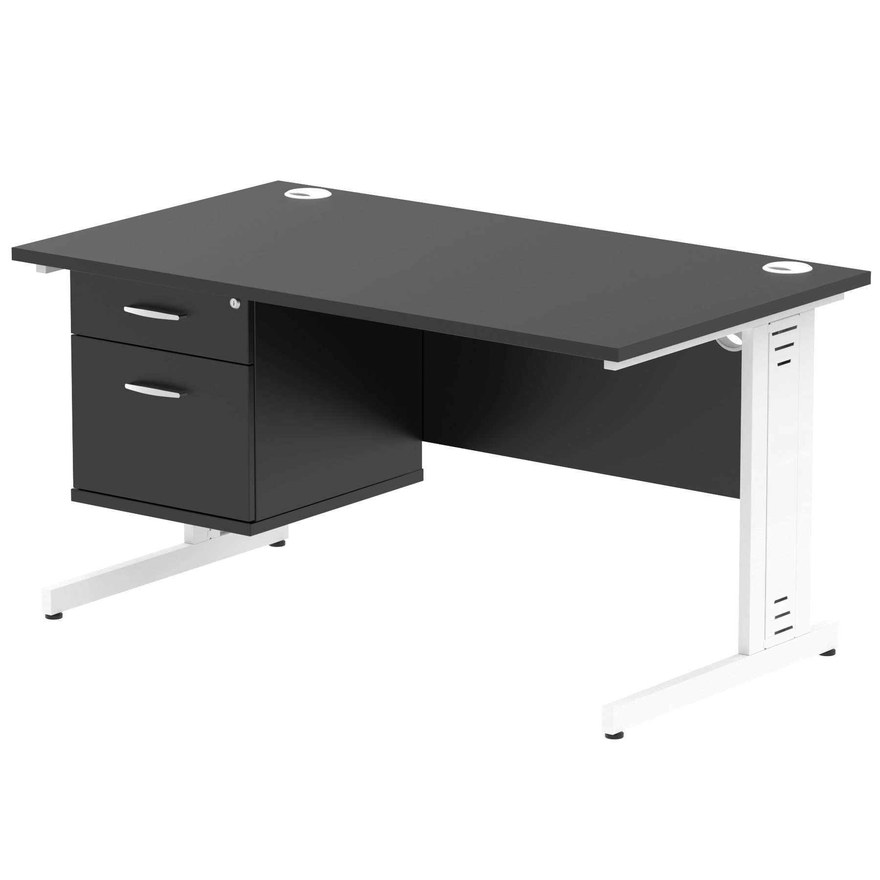 Impulse 1400mm Cable Managed Straight Desk With Single Fixed Pedestal