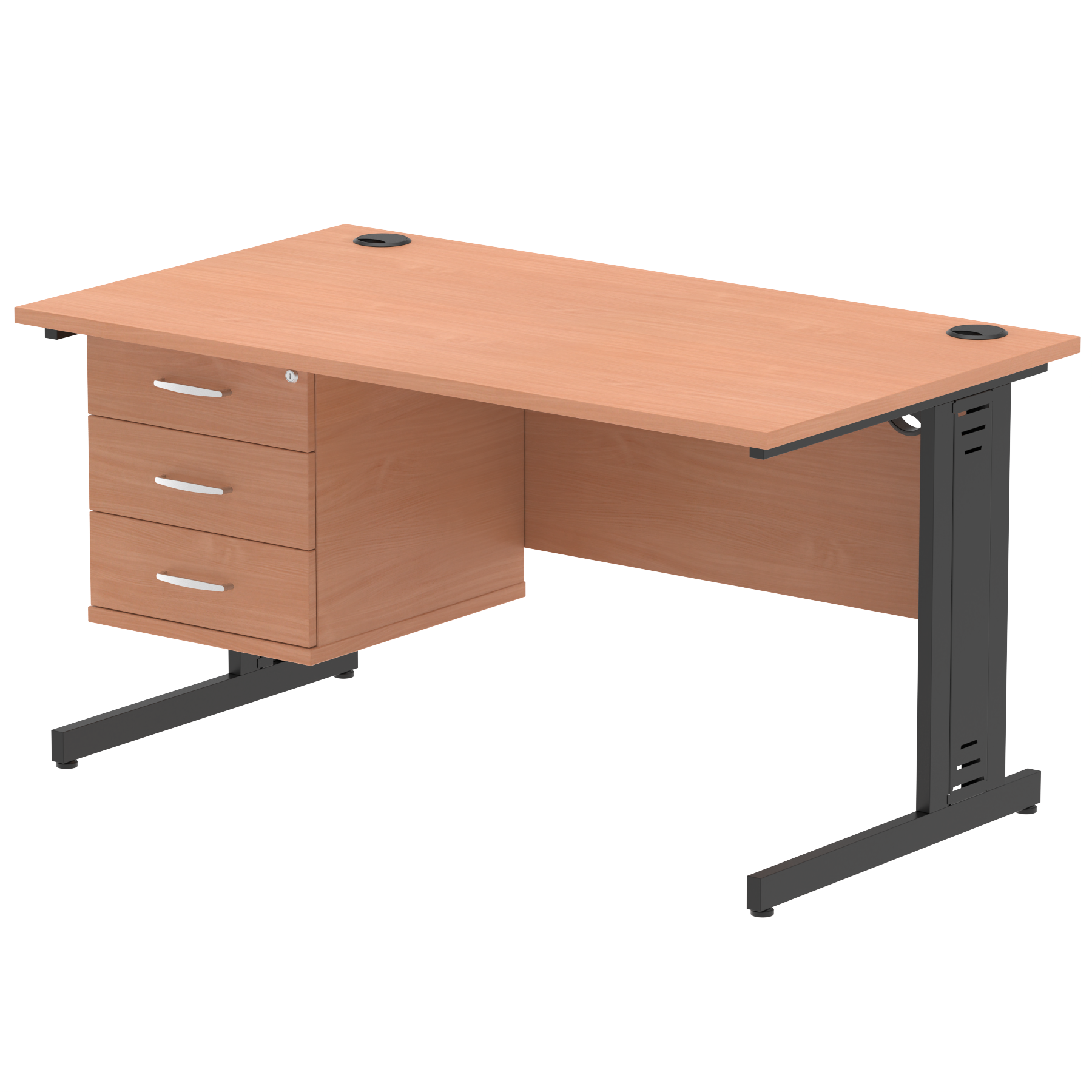 Impulse 1400mm Cable Managed Straight Desk With Single Fixed Pedestal