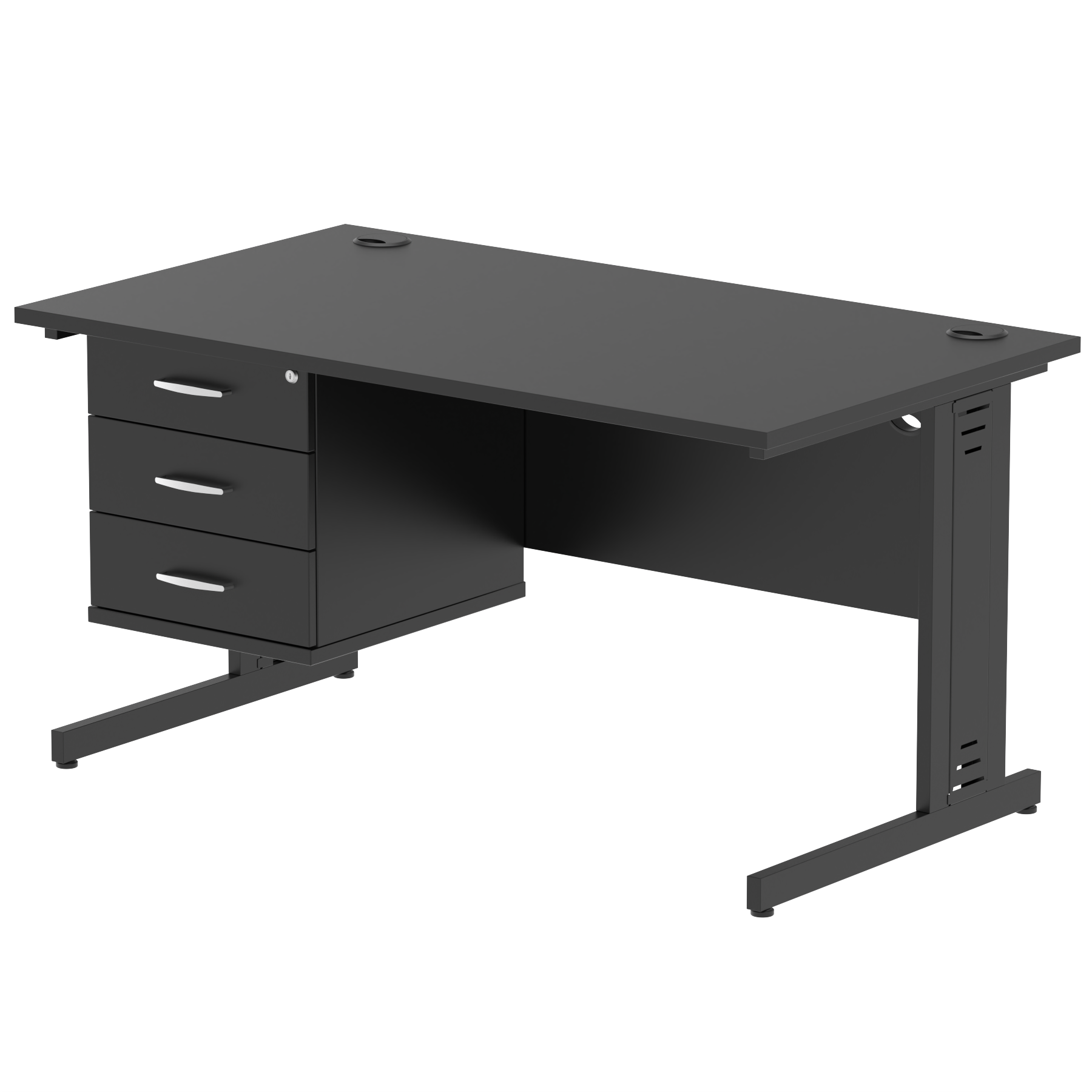 Impulse 1400mm Cable Managed Straight Desk With Single Fixed Pedestal