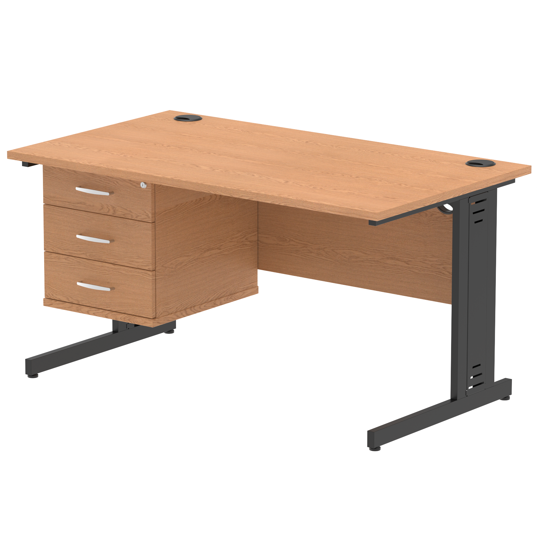 Impulse 1400mm Cable Managed Straight Desk With Single Fixed Pedestal