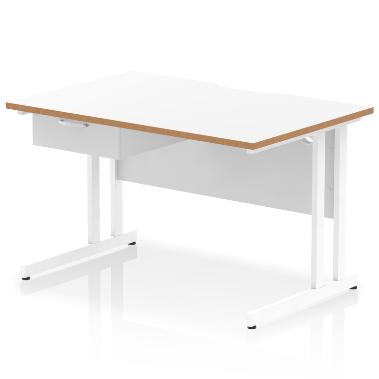 Impulse Scalloped Edge Cantilever Straight Desk With Single One Drawer Fixed Pedestal