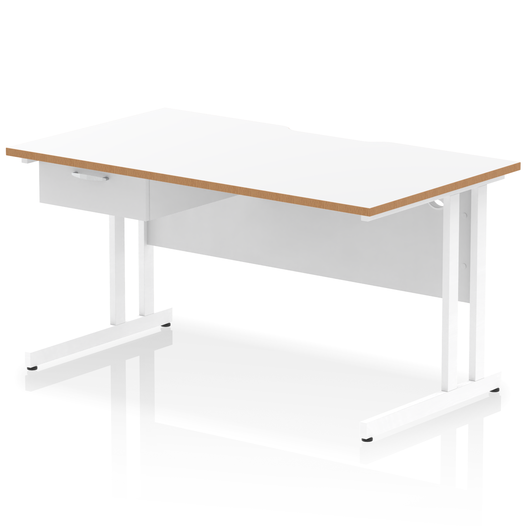 Impulse Scalloped Edge Cantilever Straight Desk With Single One Drawer Fixed Pedestal