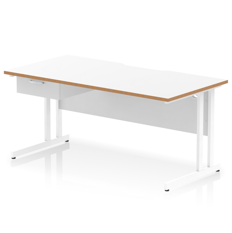 Impulse Scalloped Edge Cantilever Straight Desk With Single One Drawer Fixed Pedestal