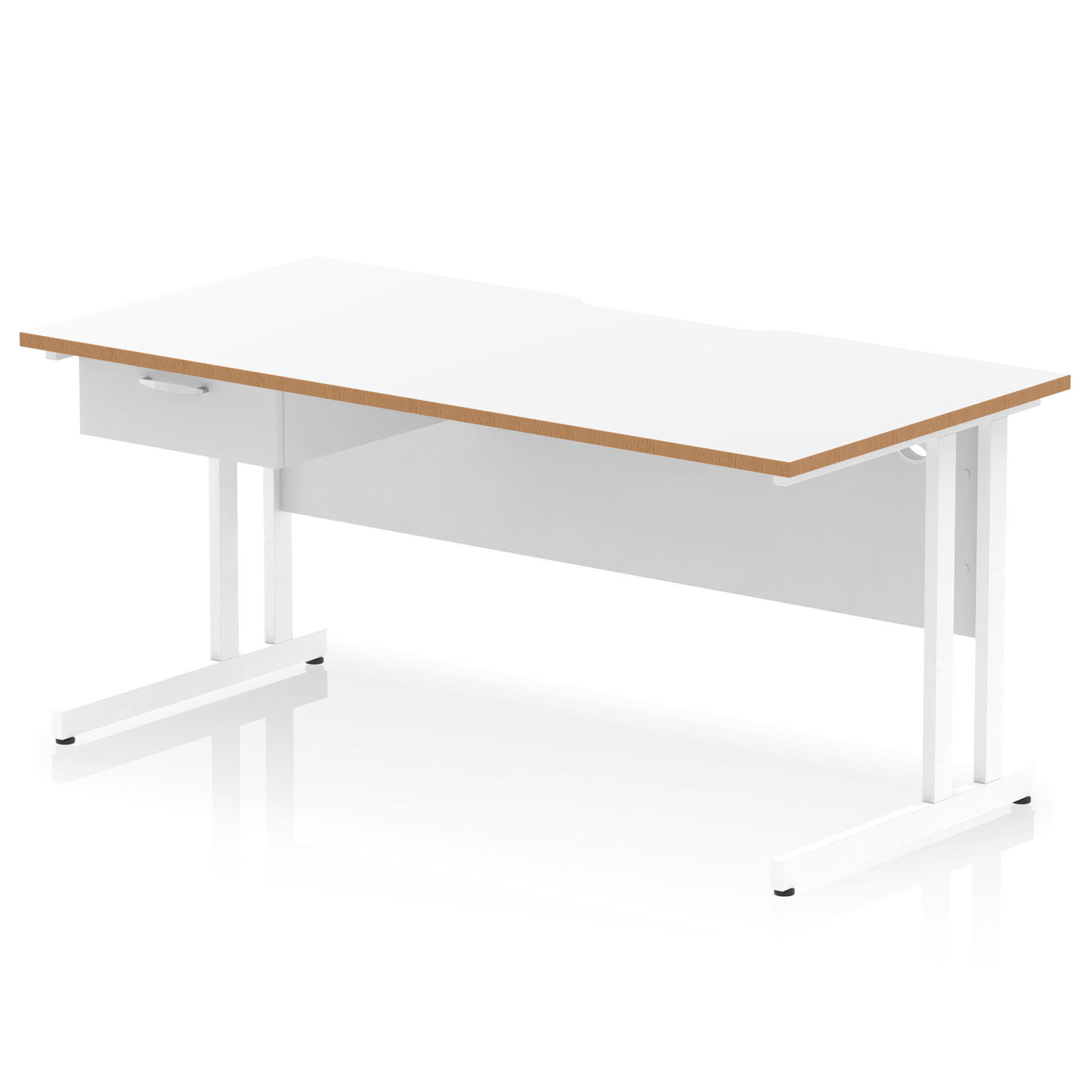 Impulse Scalloped Edge Cantilever Straight Desk With Single One Drawer Fixed Pedestal