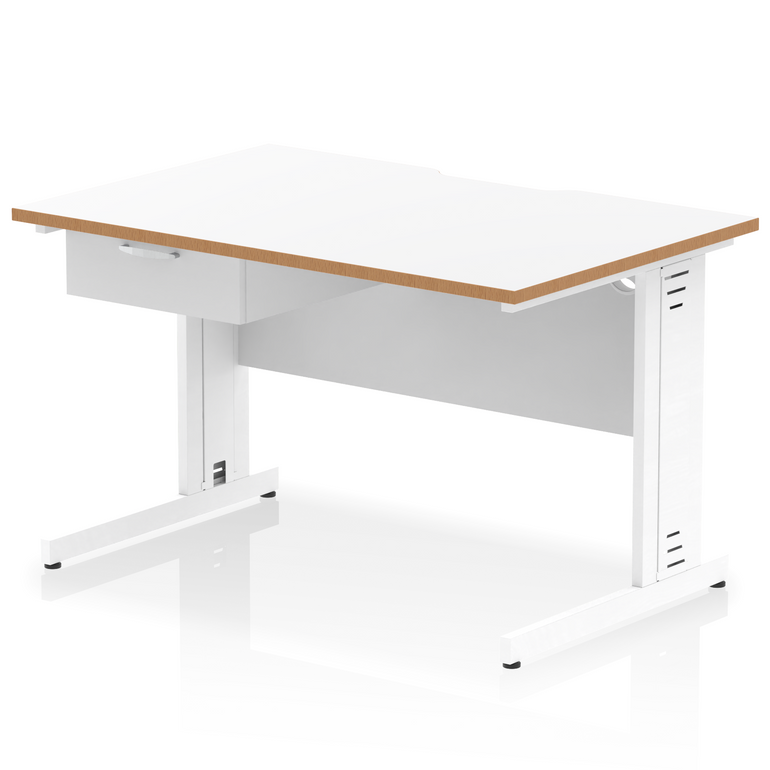 Impulse Scalloped Edge Cable Managed Straight Desk With Single One Drawer Fixed Pedestal