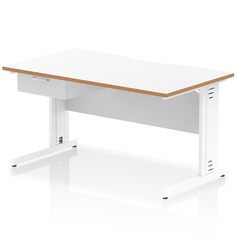 Impulse Scalloped Edge Cable Managed Straight Desk With Single One Drawer Fixed Pedestal