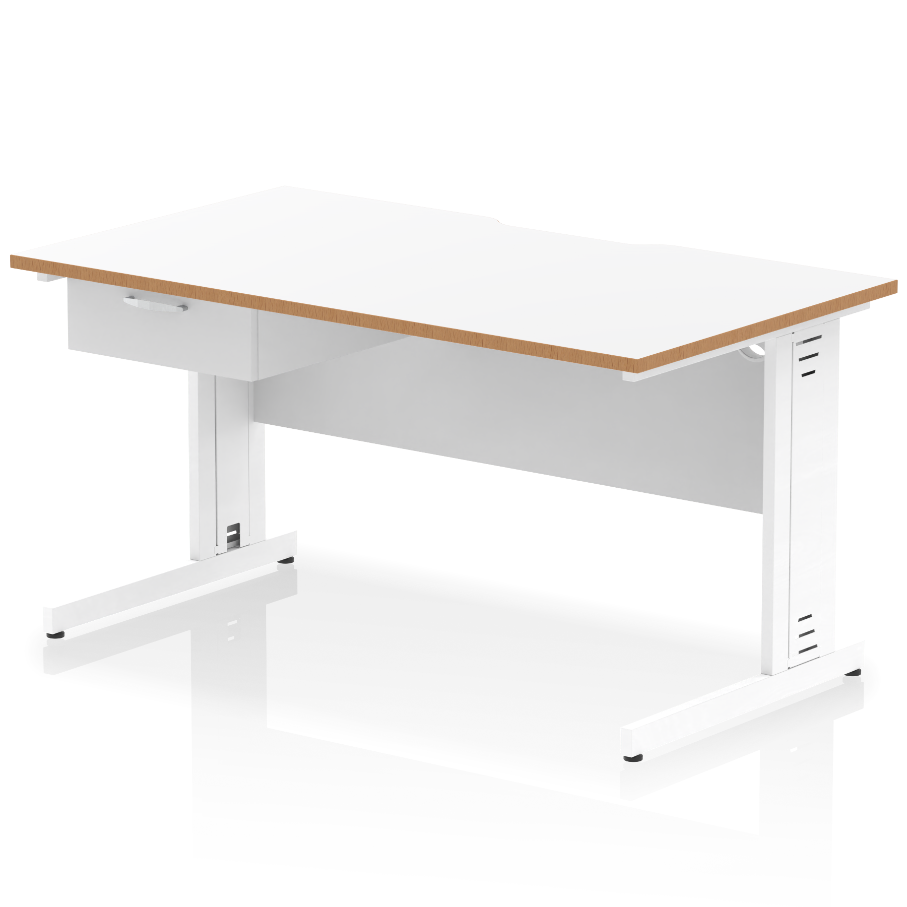 Impulse Scalloped Edge Cable Managed Straight Desk With Single One Drawer Fixed Pedestal