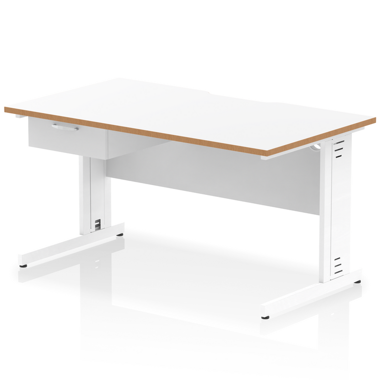 Impulse Scalloped Edge Cable Managed Straight Desk With Single One Drawer Fixed Pedestal