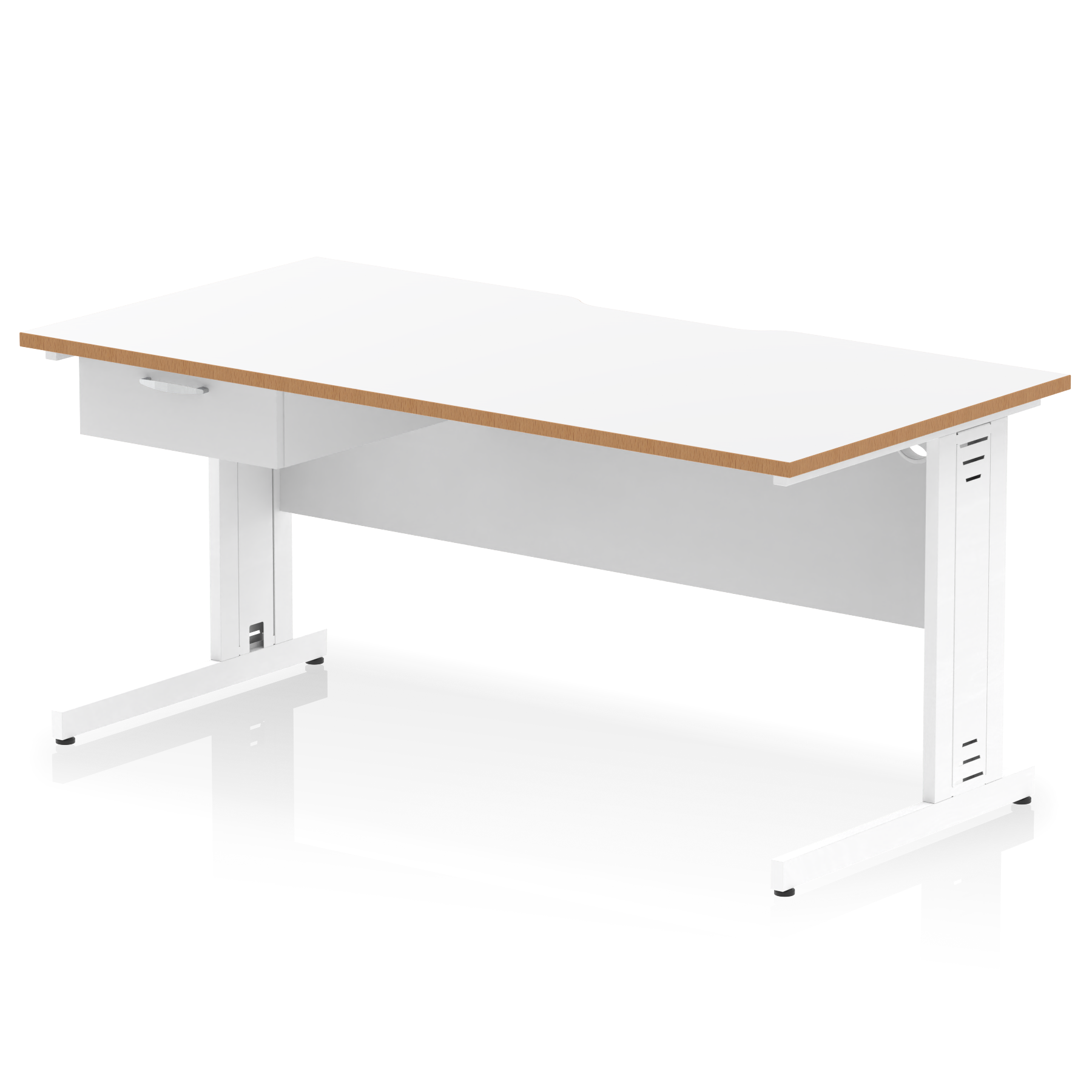 Impulse Scalloped Edge Cable Managed Straight Desk With Single One Drawer Fixed Pedestal