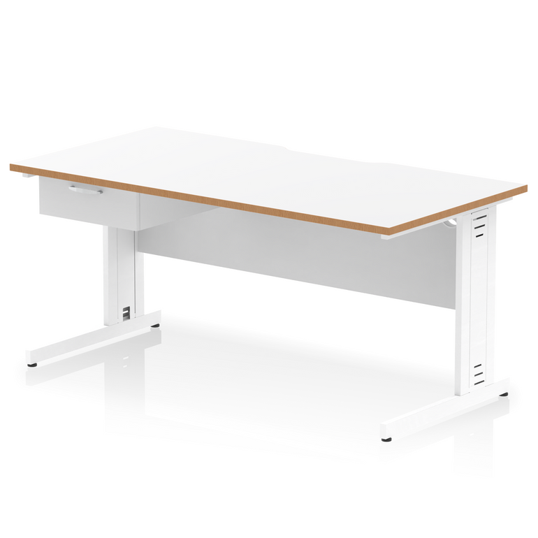 Impulse Scalloped Edge Cable Managed Straight Desk With Single One Drawer Fixed Pedestal