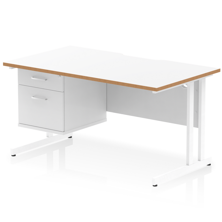 Impulse Scalloped Edge 1400mm Cantilever Straight Desk With Single Fixed Pedestal