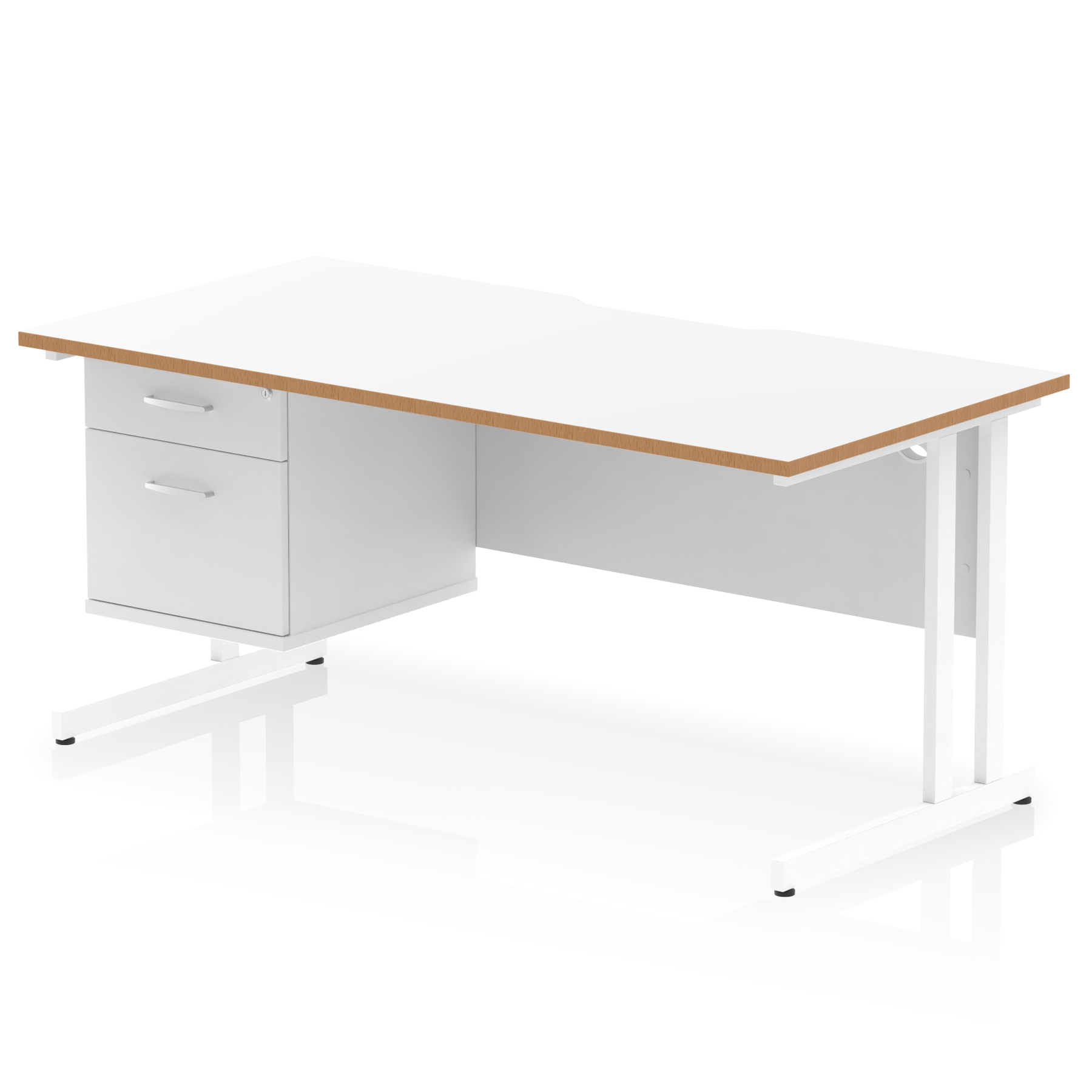 Impulse Scalloped Edge 1600mm Cantilever Straight Desk With Single Fixed Pedestal