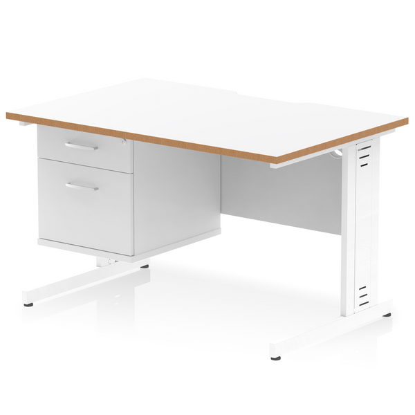 Impulse Scalloped Edge 1200mm Cable Managed Straight Desk With Single Fixed Pedestal