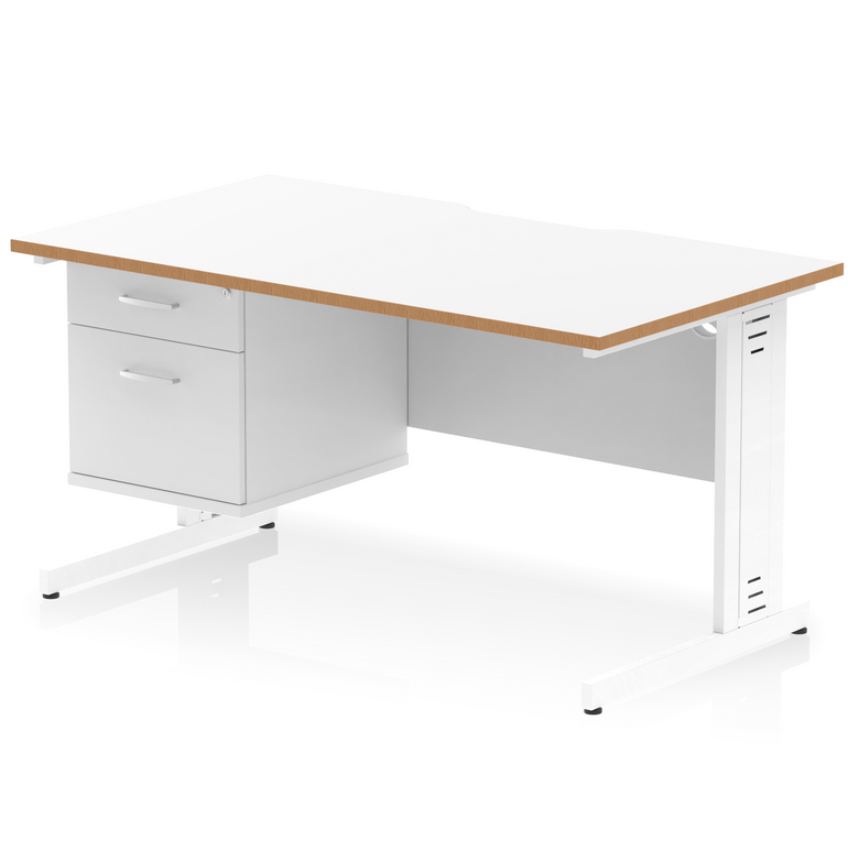 Impulse Scalloped Edge 1400mm Cable Managed Straight Desk With Single Fixed Pedestal