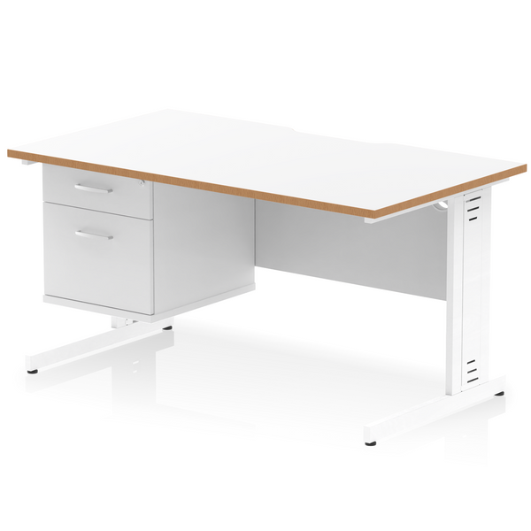 Impulse Scalloped Edge 1400mm Cable Managed Straight Desk With Single Fixed Pedestal