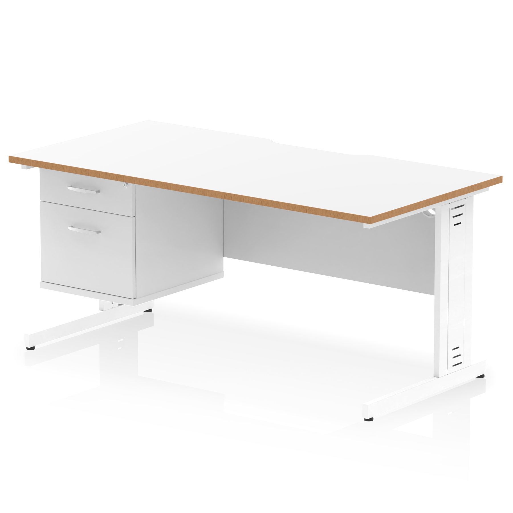 Impulse Scalloped Edge 1600mm Cable Managed Straight Desk With Single Fixed Pedestal