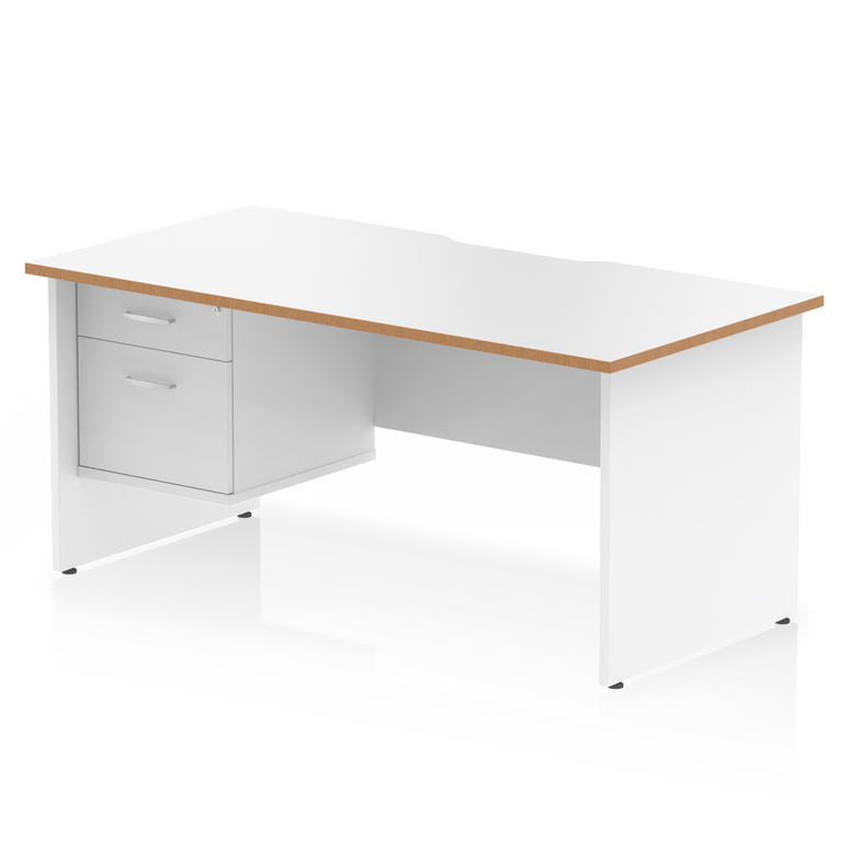 Impulse Scalloped Edge 1600mm Panel End Straight Desk With Single Fixed Pedestal