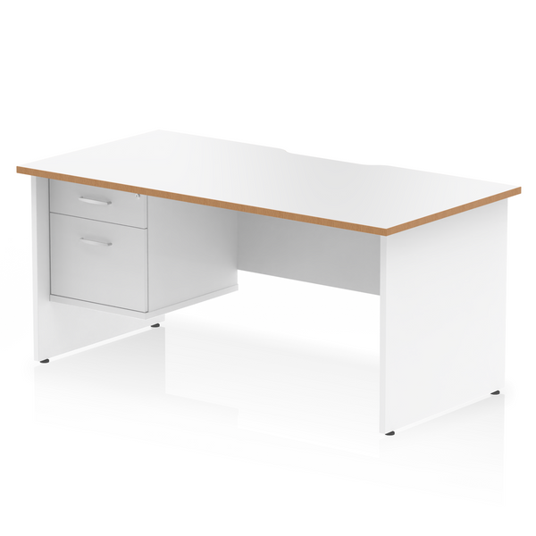 Impulse Scalloped Edge 1600mm Panel End Straight Desk With Single Fixed Pedestal