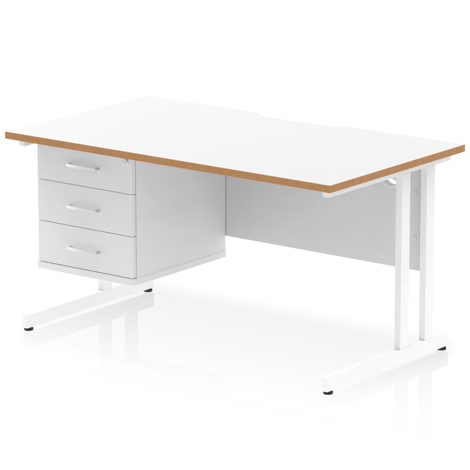 Impulse Scalloped Edge 1400mm Cantilever Straight Desk With Single Fixed Pedestal