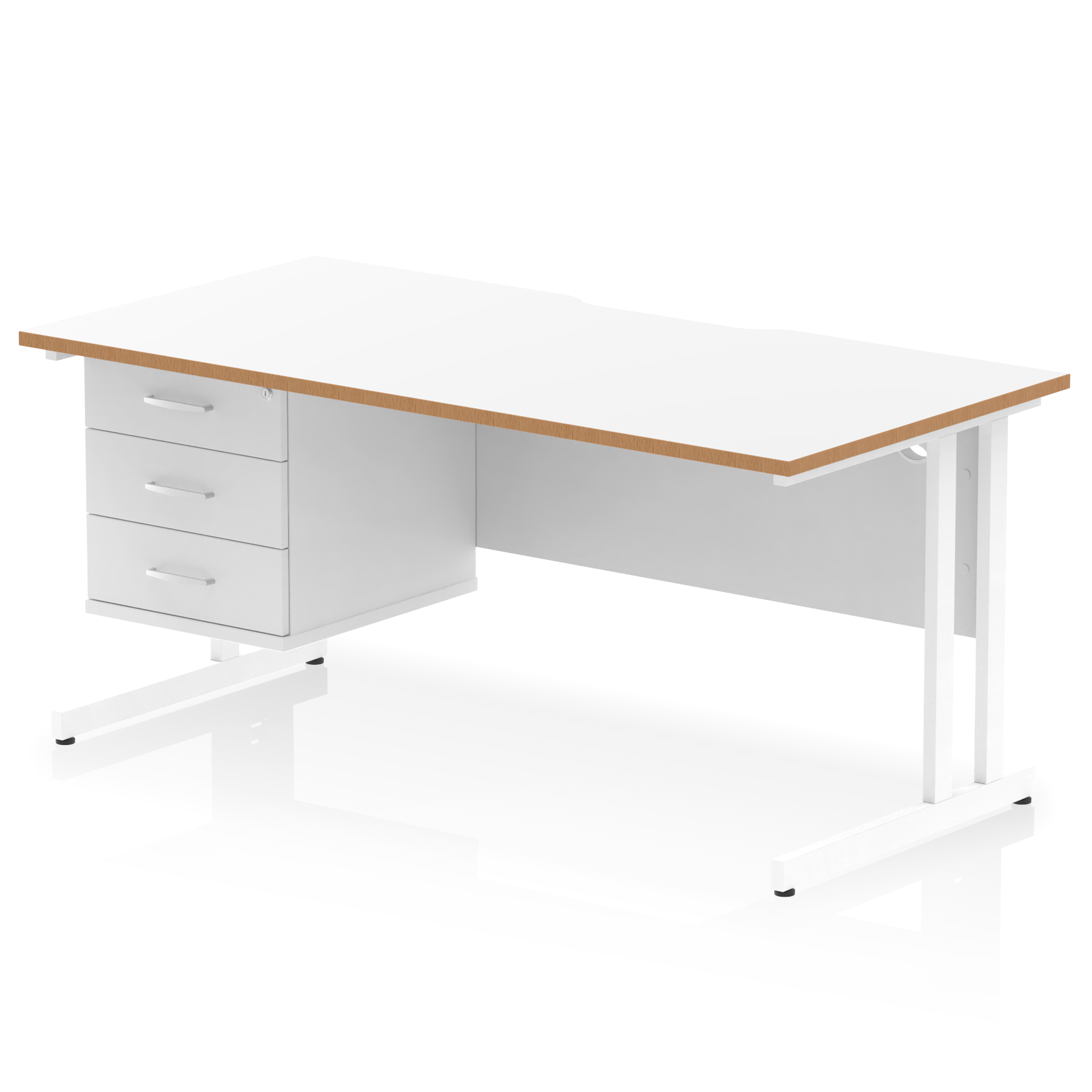 Impulse Scalloped Edge 1600mm Cable Managed Straight Desk With Single Fixed Pedestal